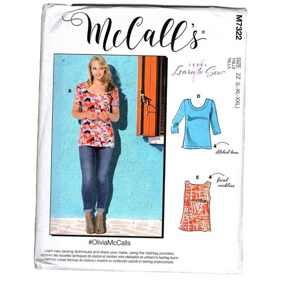 McCall's M7322 Misses L to XXL Learn to Sew Easy Tops Uncut Sewing Pattern - Picture 1 of 2